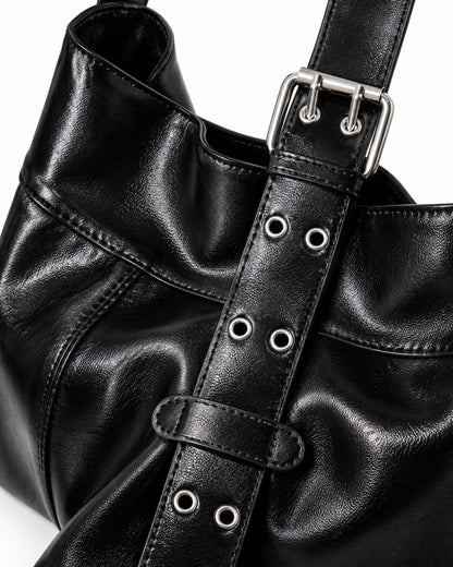 Slouchy Buckle-Strap Hobo Bag