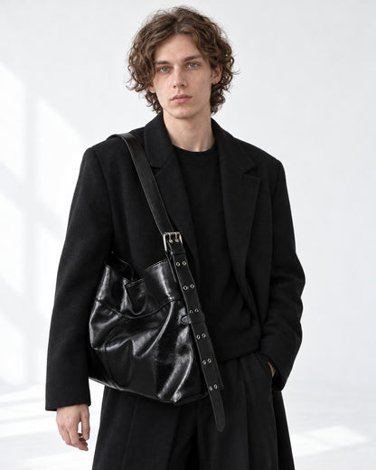 Slouchy Buckle-Strap Hobo Bag