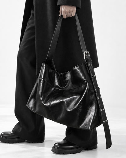 Slouchy Buckle-Strap Hobo Bag