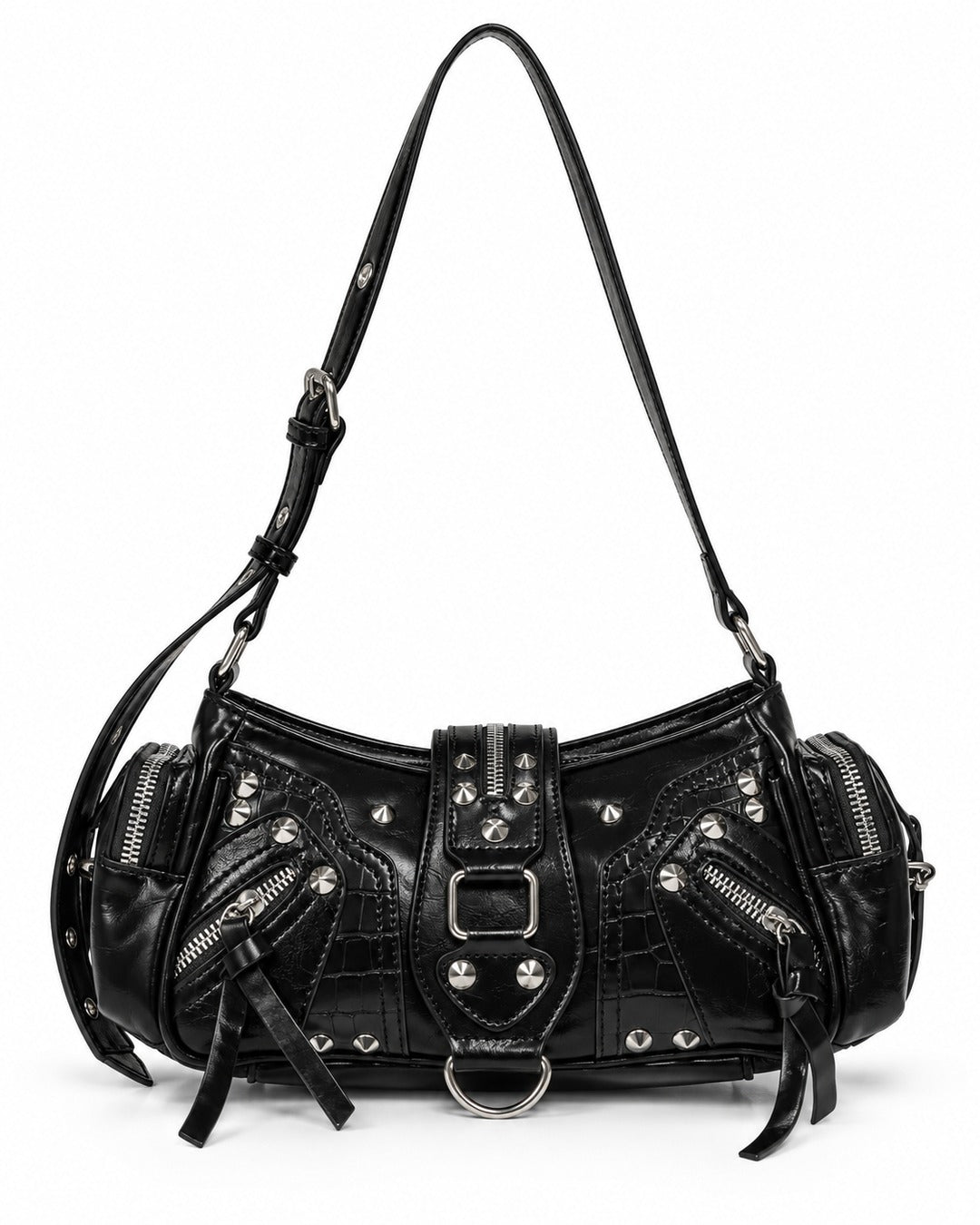 Dome-Stud Buckle-Flap Shoulder Bag