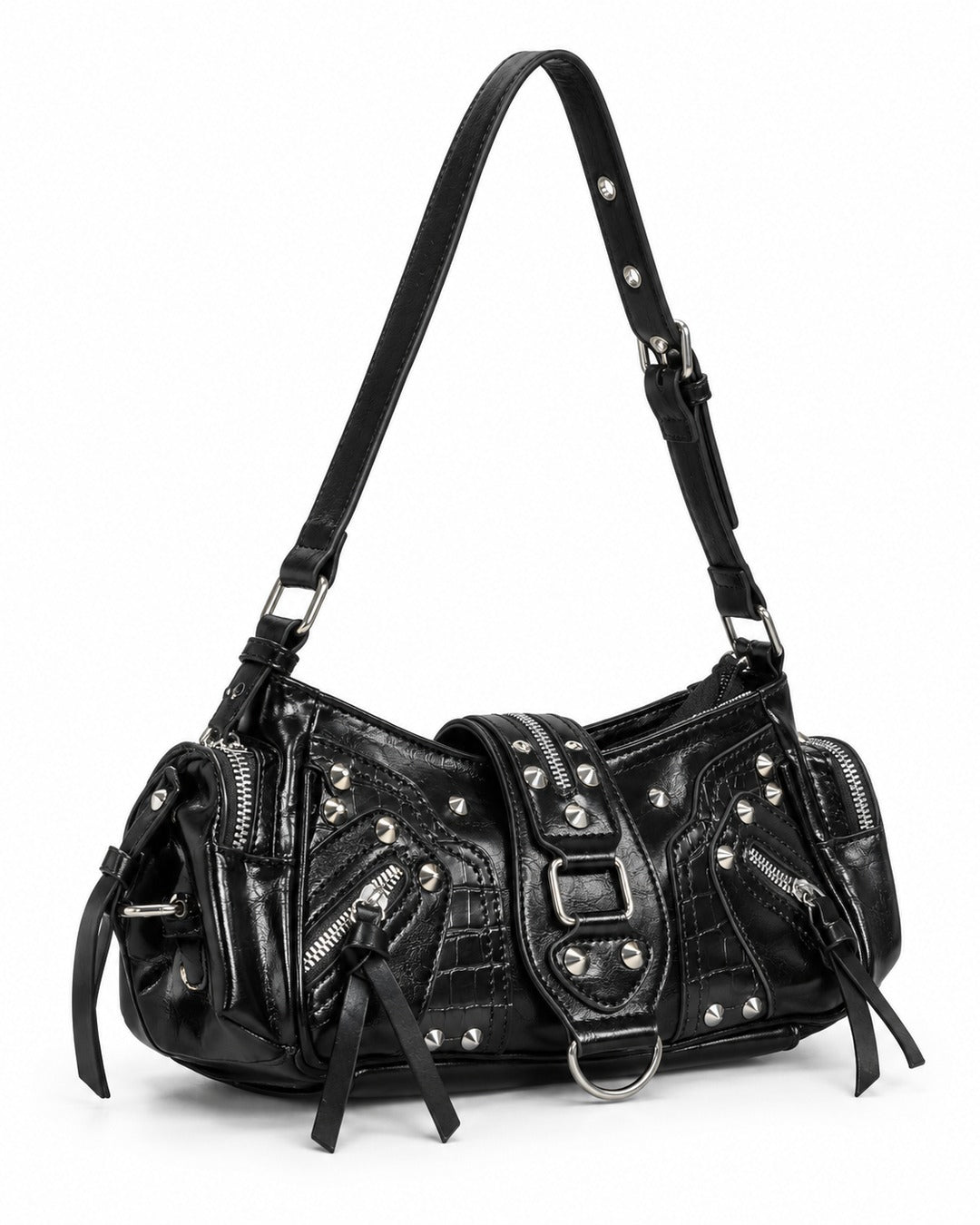 Dome-Stud Buckle-Flap Shoulder Bag