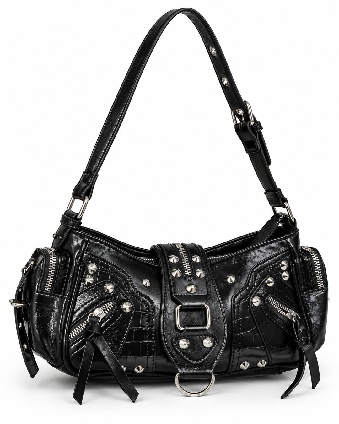 Dome-Stud Buckle-Flap Shoulder Bag
