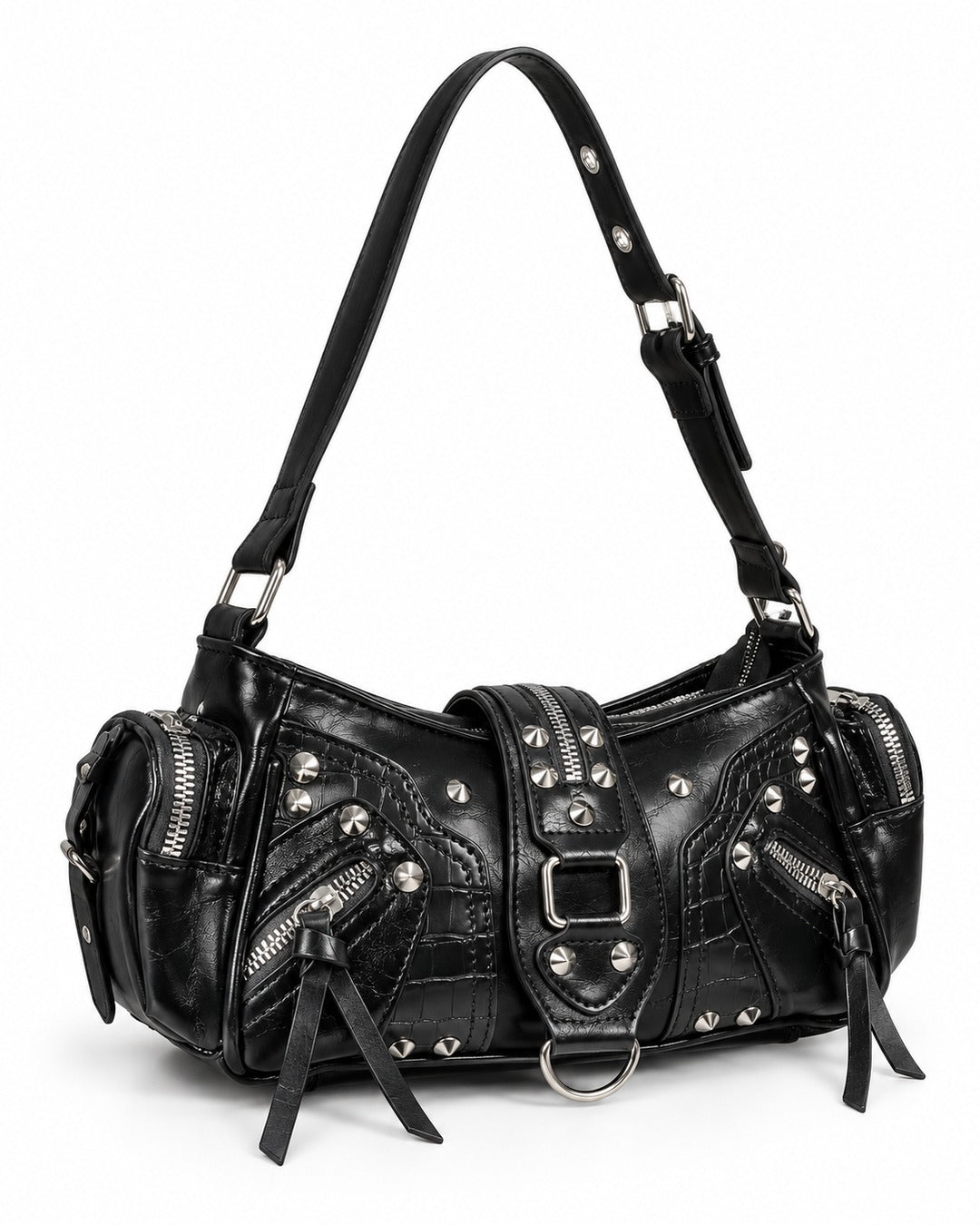 Dome-Stud Buckle-Flap Shoulder Bag