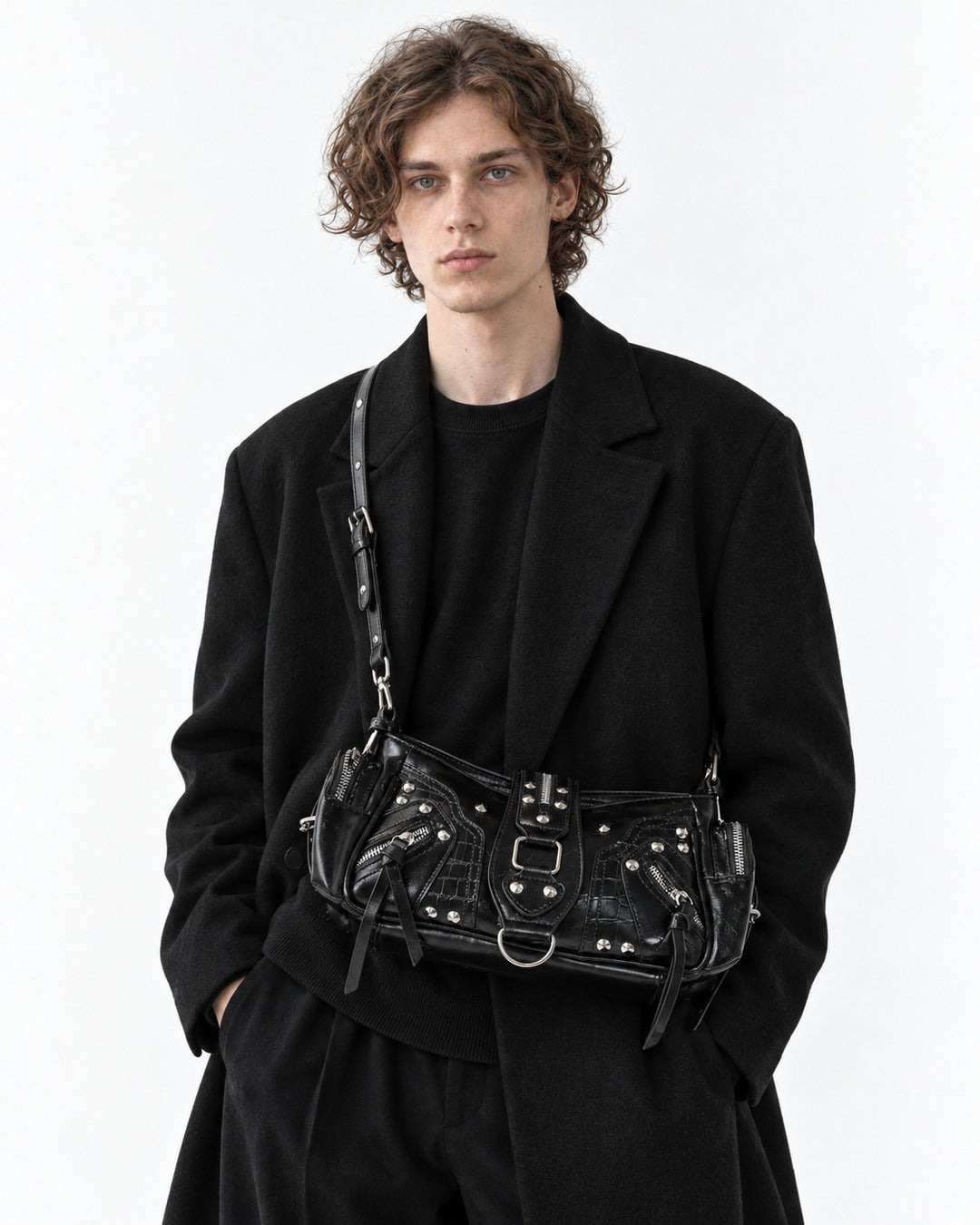 Dome-Stud Buckle-Flap Shoulder Bag
