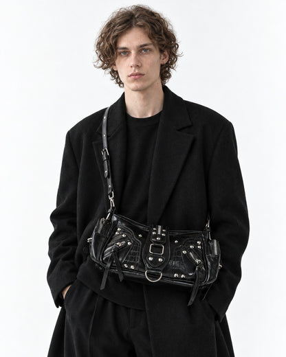 Dome-Stud Buckle-Flap Shoulder Bag