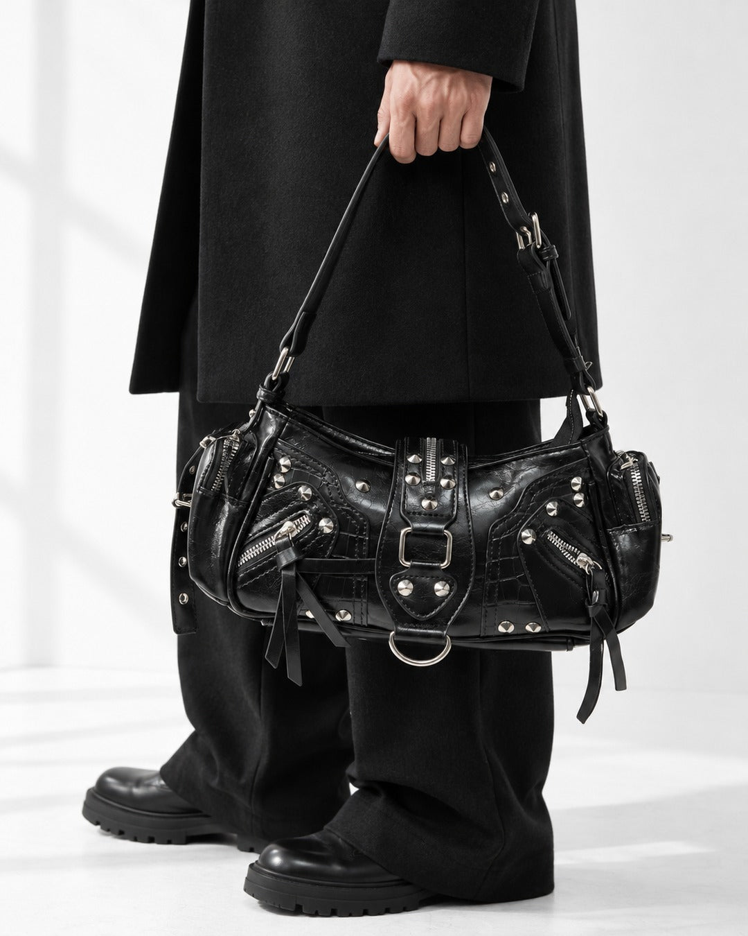 Dome-Stud Buckle-Flap Shoulder Bag