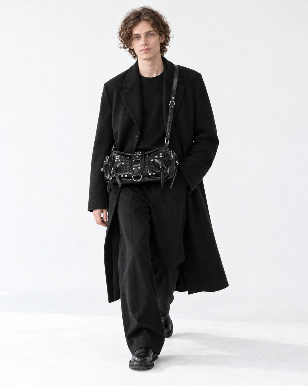Dome-Stud Buckle-Flap Shoulder Bag