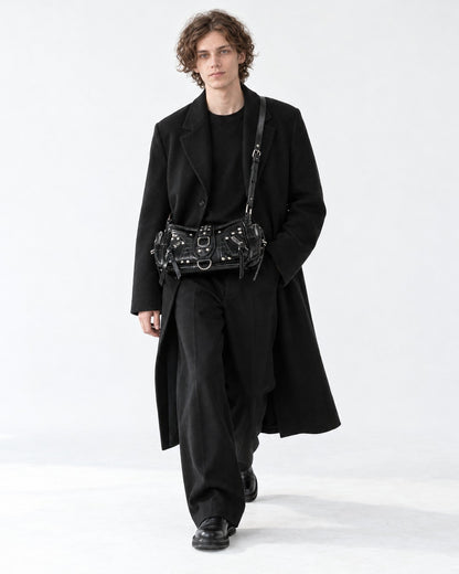 Dome-Stud Buckle-Flap Shoulder Bag