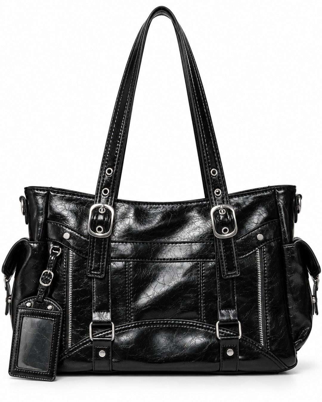 Double-Buckle Multi-Pocket Tote Bag