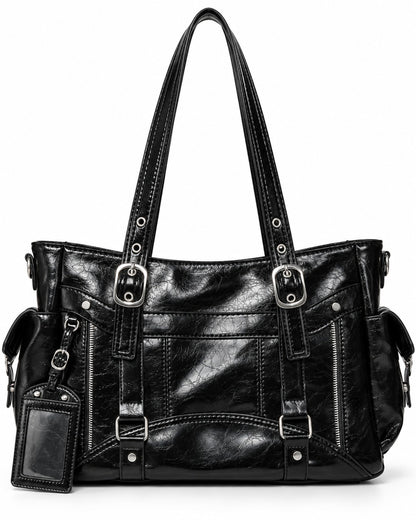 Double-Buckle Multi-Pocket Tote Bag