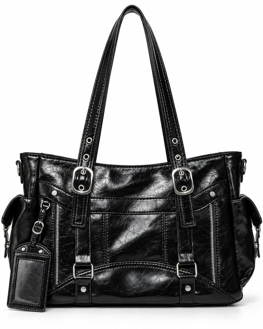 Double-Buckle Multi-Pocket Tote Bag
