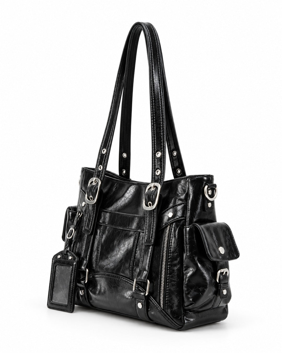 Double-Buckle Multi-Pocket Tote Bag