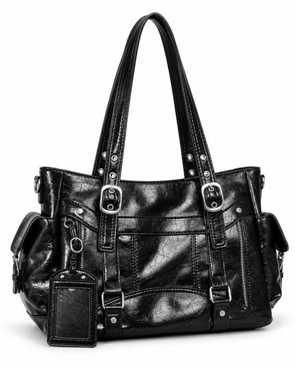 Double-Buckle Multi-Pocket Tote Bag