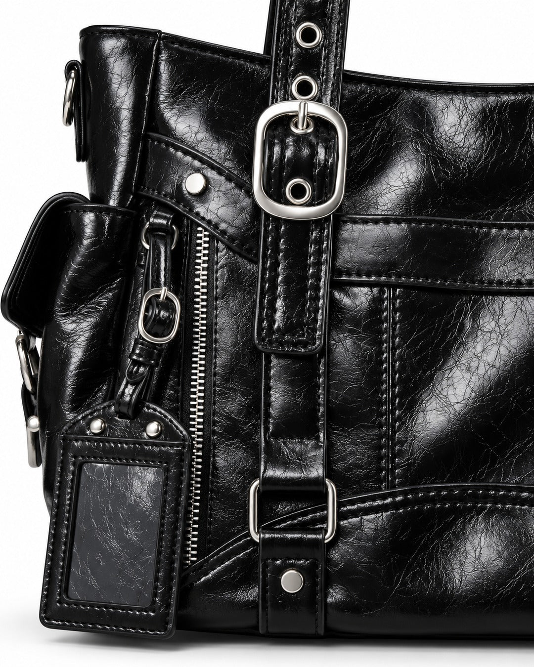 Double-Buckle Multi-Pocket Tote Bag