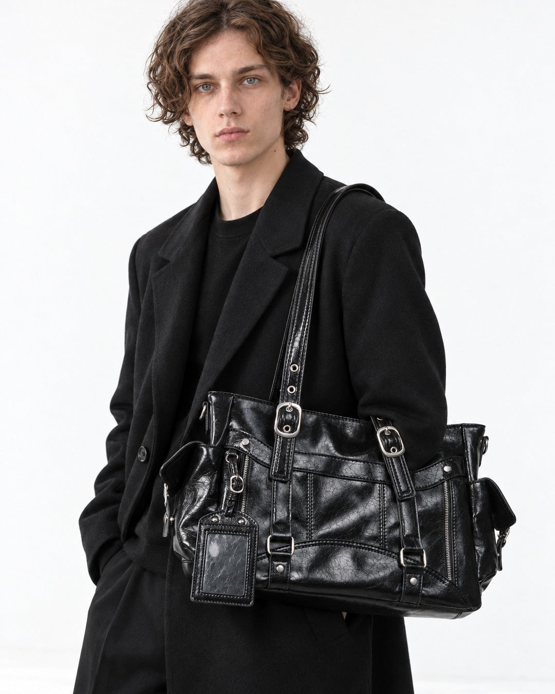 Double-Buckle Multi-Pocket Tote Bag