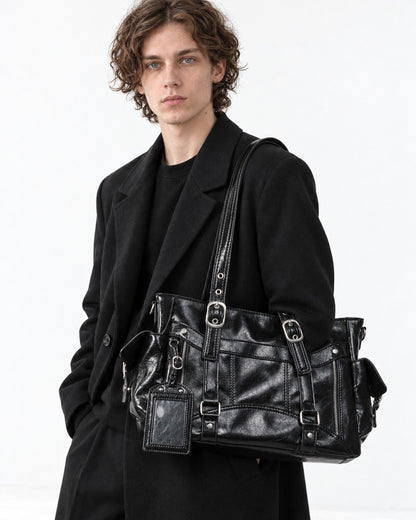 Double-Buckle Multi-Pocket Tote Bag