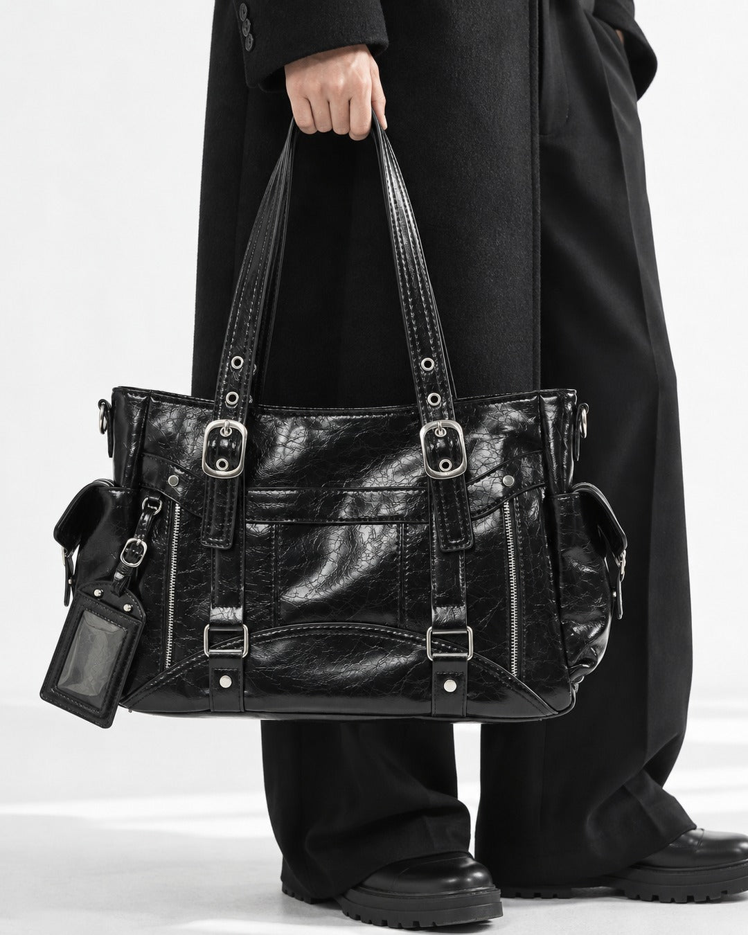 Double-Buckle Multi-Pocket Tote Bag