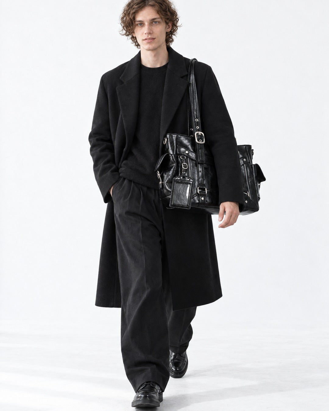 Double-Buckle Multi-Pocket Tote Bag
