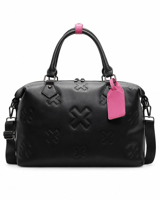 Cross-Patch Zip Duffel Tote Bag