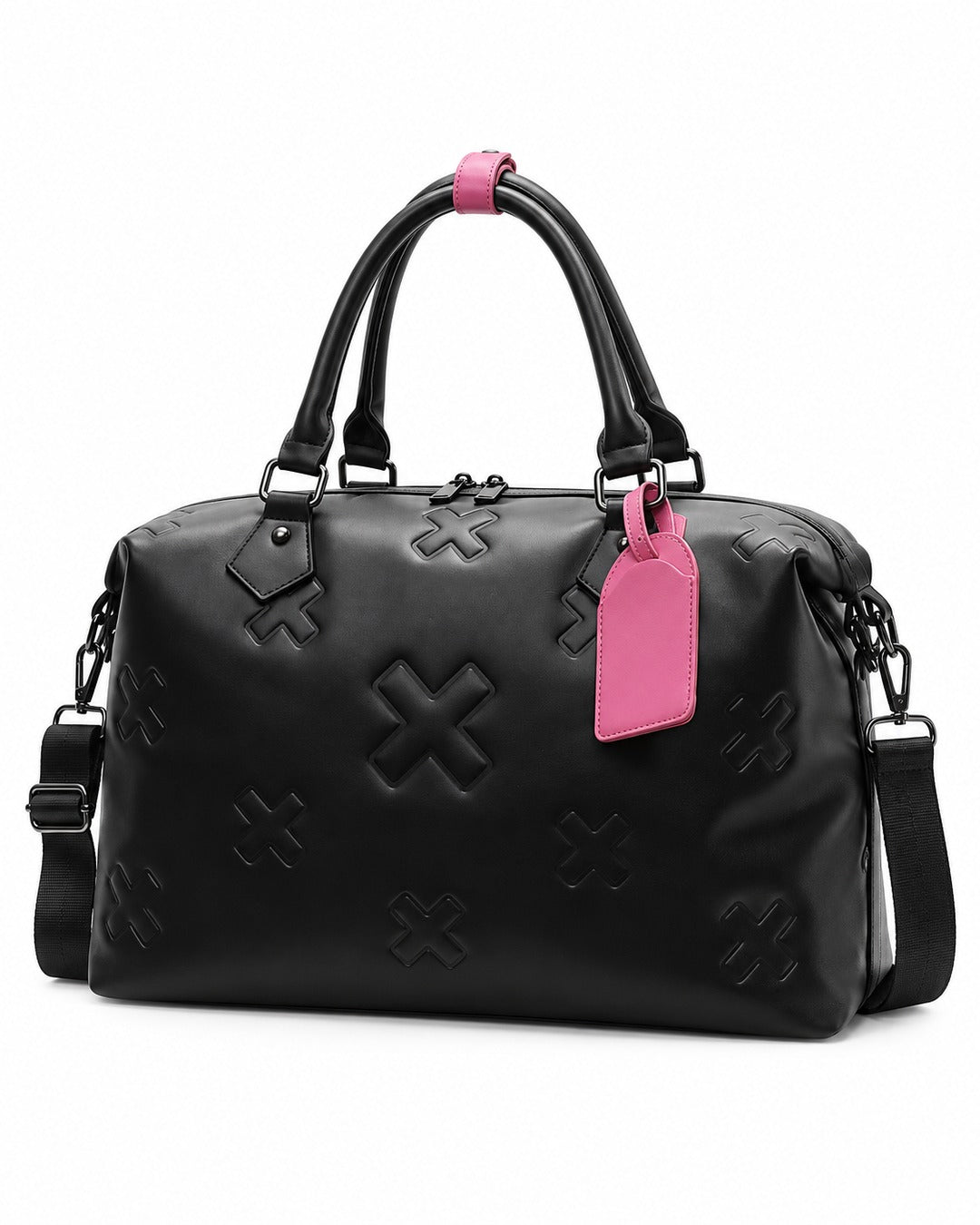 Cross-Patch Zip Duffel Tote Bag