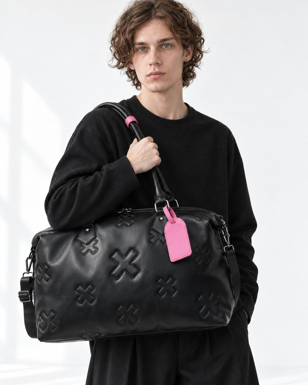 Cross-Patch Zip Duffel Tote Bag