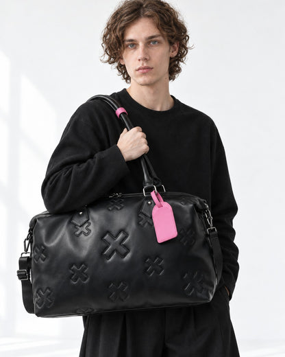 Cross-Patch Zip Duffel Tote Bag