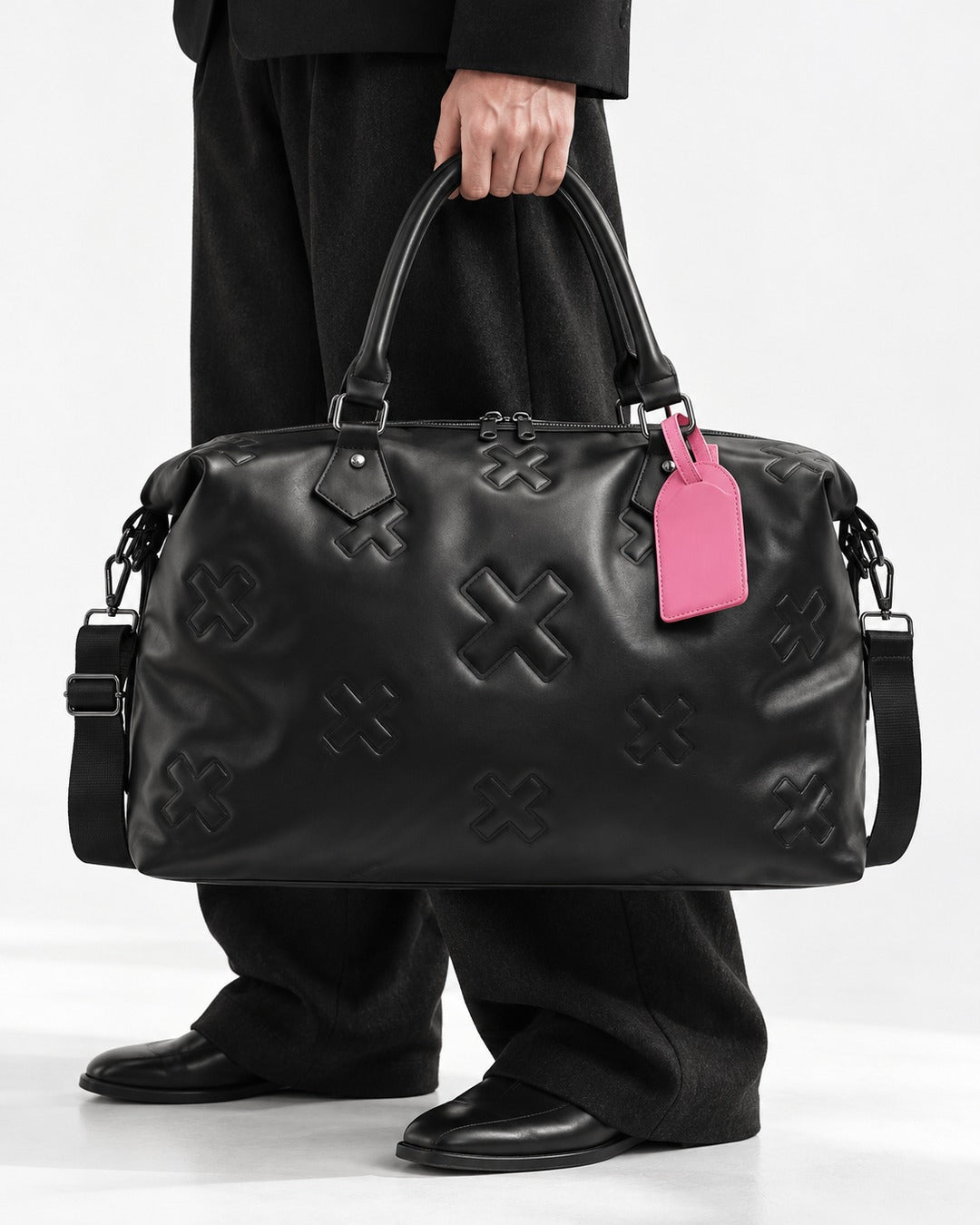 Cross-Patch Zip Duffel Tote Bag