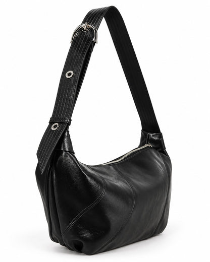 Glossy Buckle-Strap Crescent Bag