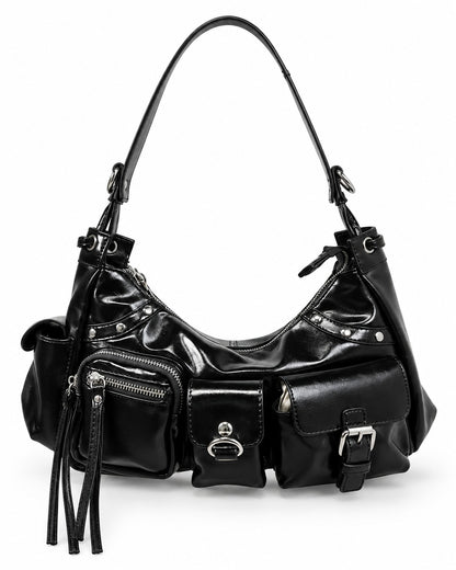 Multi-Pocket Studded Shoulder Bag