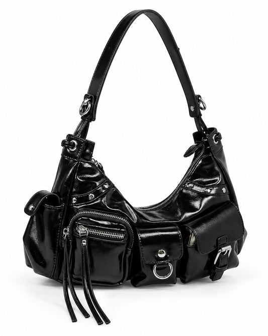 Multi-Pocket Studded Shoulder Bag