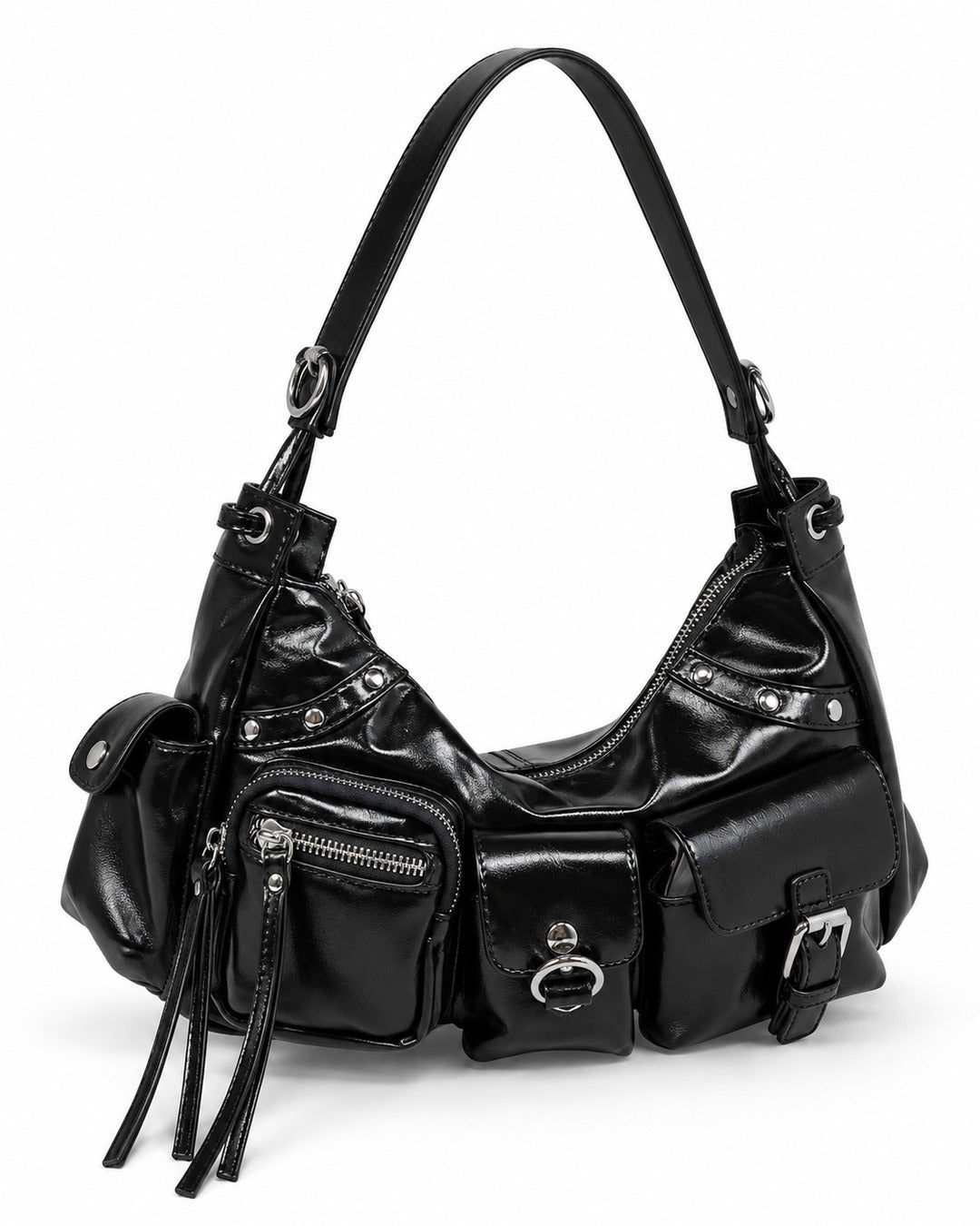 Multi-Pocket Studded Shoulder Bag