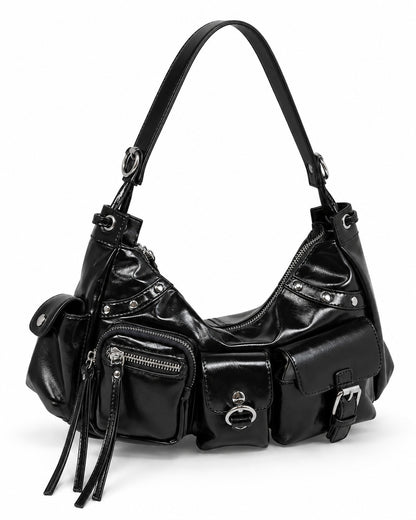 Multi-Pocket Studded Shoulder Bag
