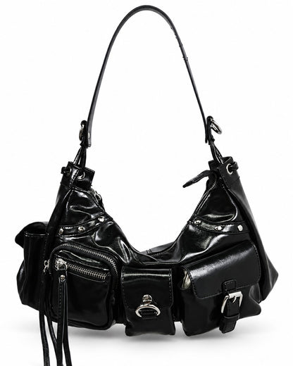 Multi-Pocket Studded Shoulder Bag