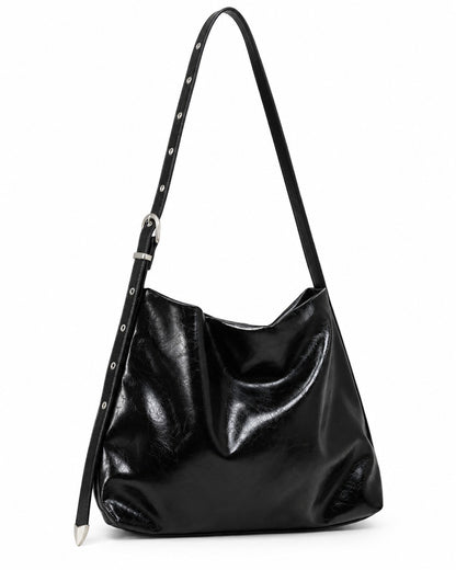 Studded Buckle-Strap Hobo Bag