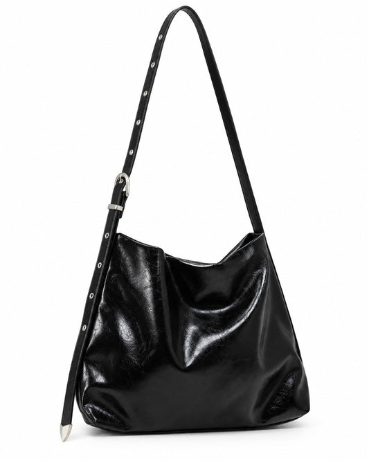 Studded Buckle-Strap Hobo Bag