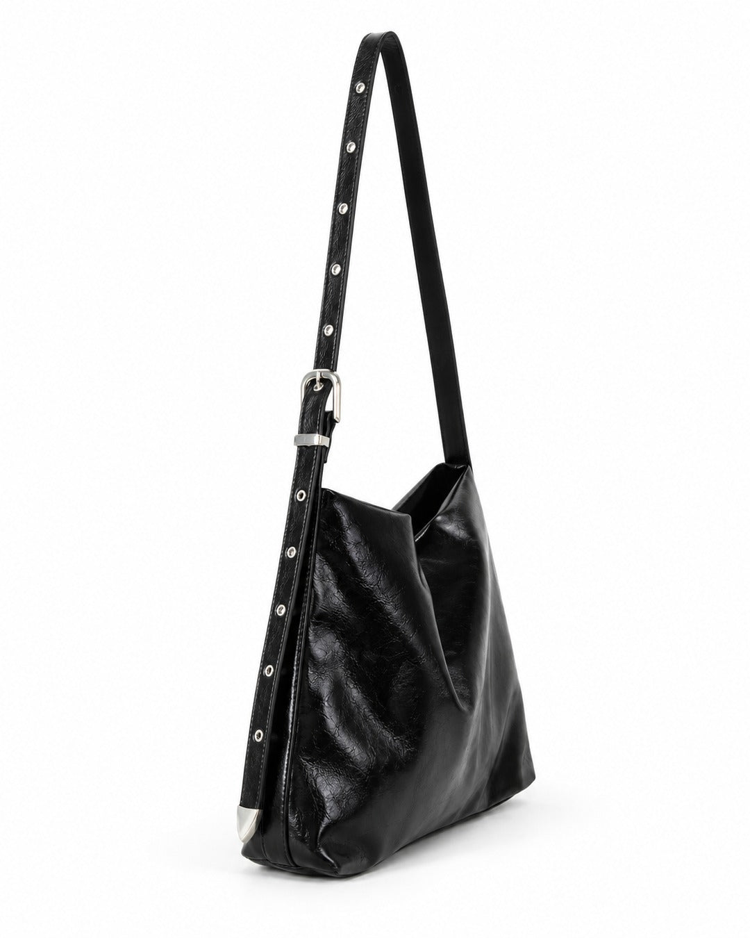 Studded Buckle-Strap Hobo Bag