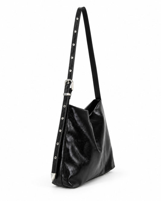 Studded Buckle-Strap Hobo Bag