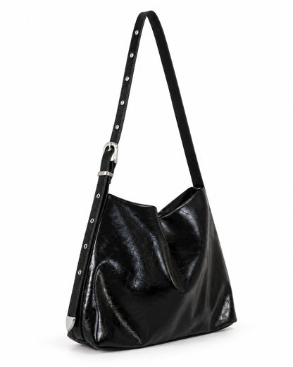 Studded Buckle-Strap Hobo Bag