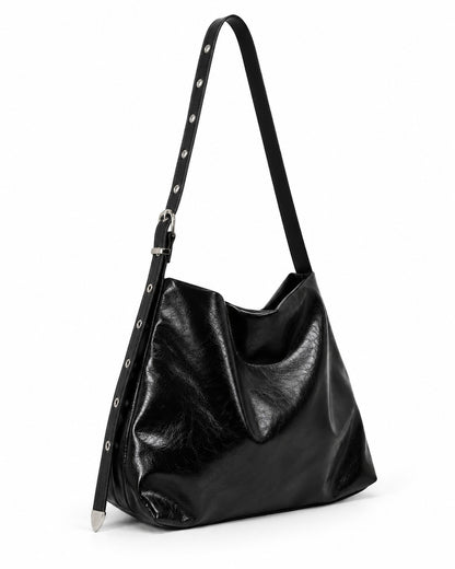 Studded Buckle-Strap Hobo Bag