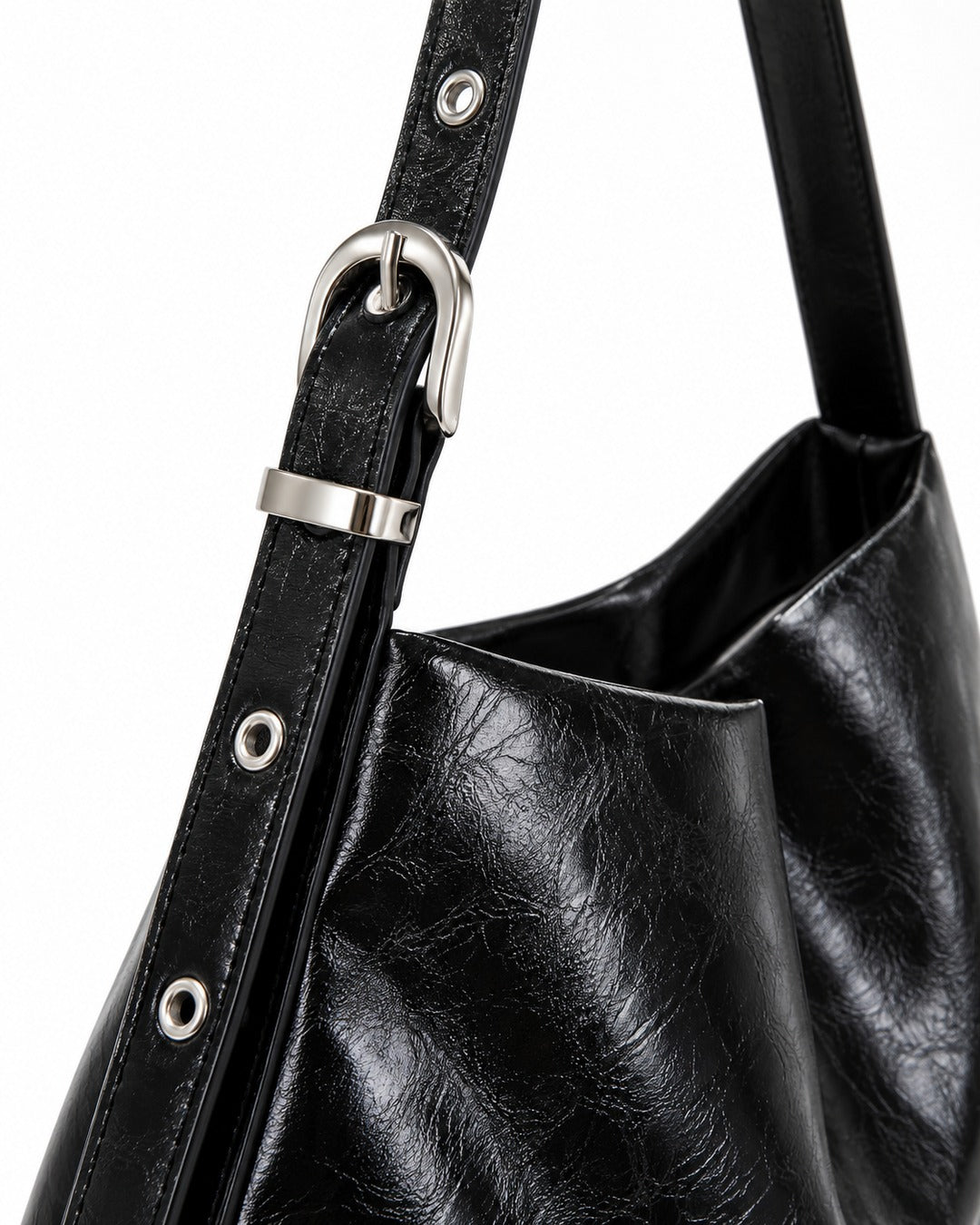 Studded Buckle-Strap Hobo Bag