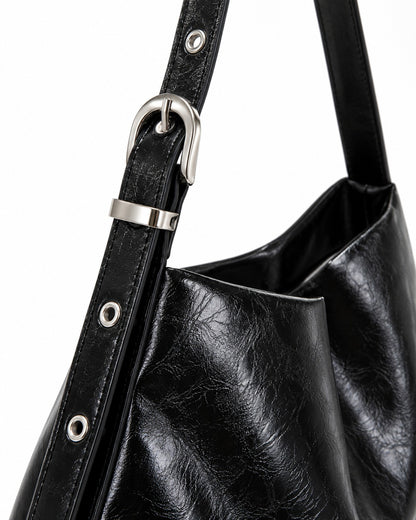 Studded Buckle-Strap Hobo Bag