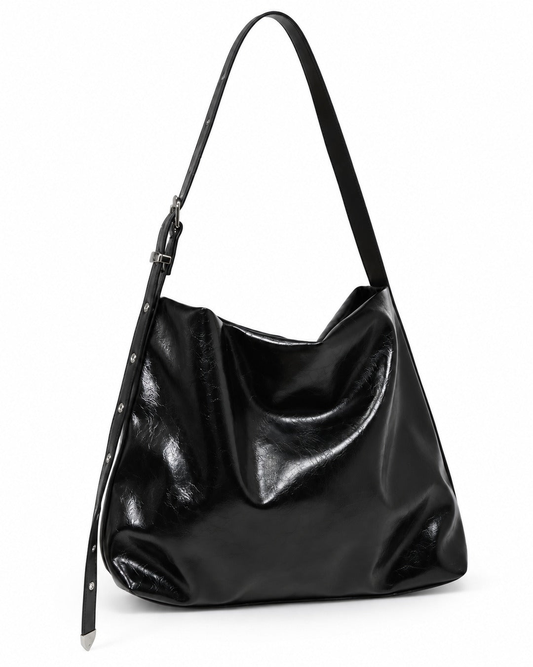 Studded Buckle-Strap Hobo Bag