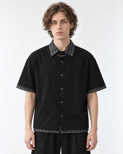 Shirt with Plaid Contrast Collar