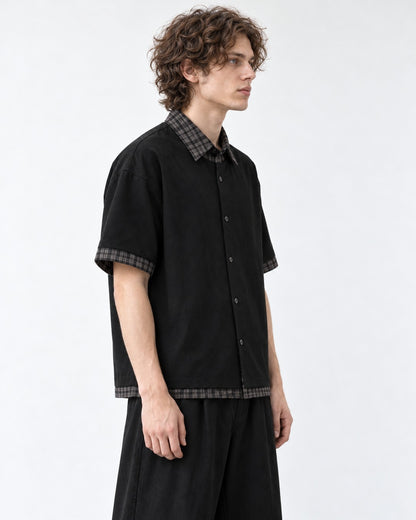 Shirt with Plaid Contrast Collar