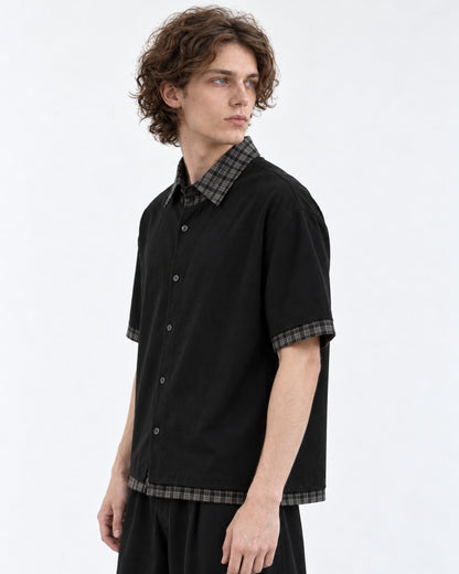 Shirt with Plaid Contrast Collar