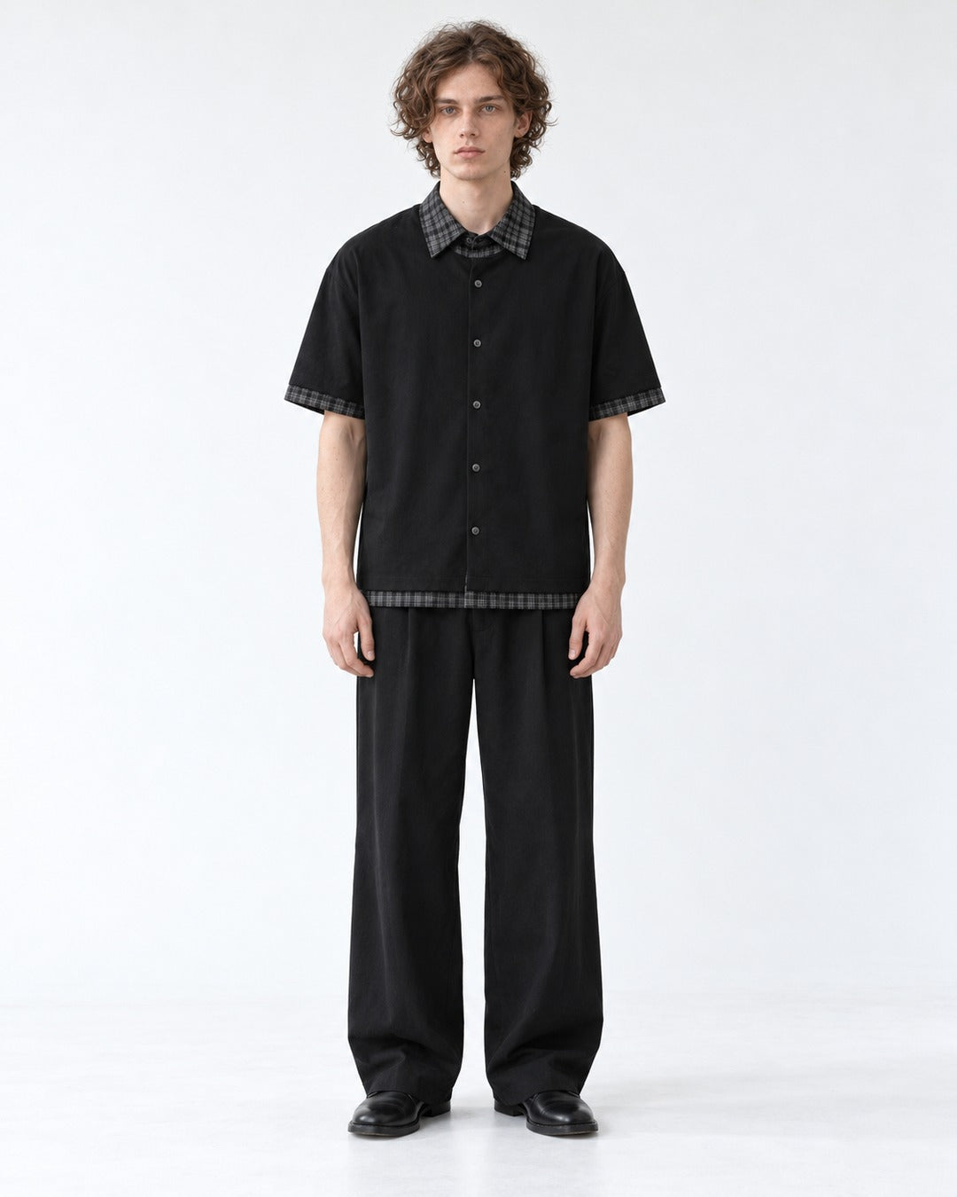 Shirt with Plaid Contrast Collar