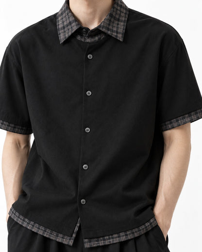 Shirt with Plaid Contrast Collar
