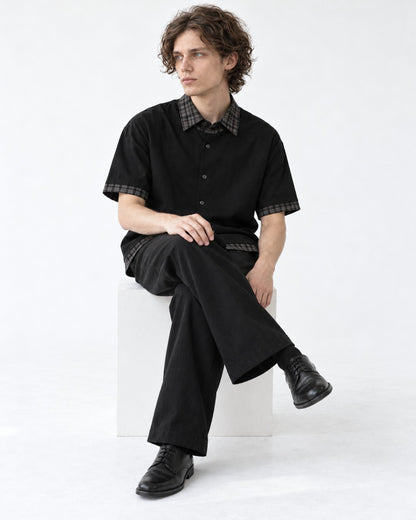 Shirt with Plaid Contrast Collar