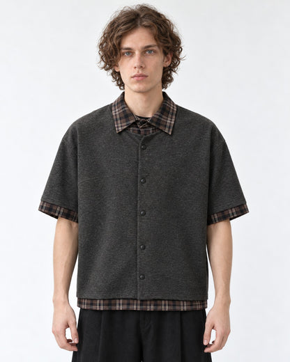 Shirt with Plaid Contrast Collar