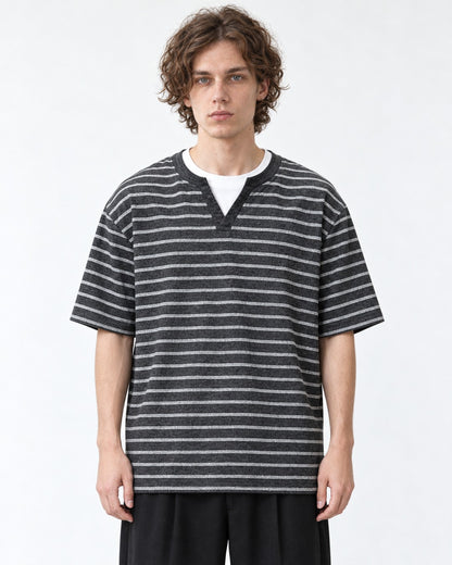 Striped Henley V-Neck Tee